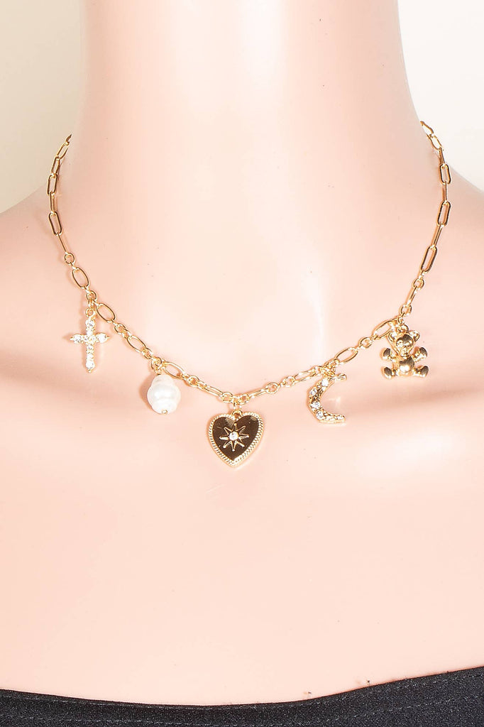 Assorted Charms Chain Link Necklace: G - The Edit LLC