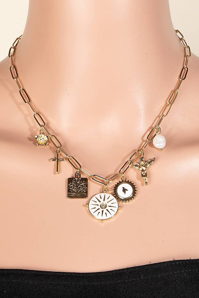 Assorted Charms Oval Chain Necklace: GDWHT - The Edit LLC