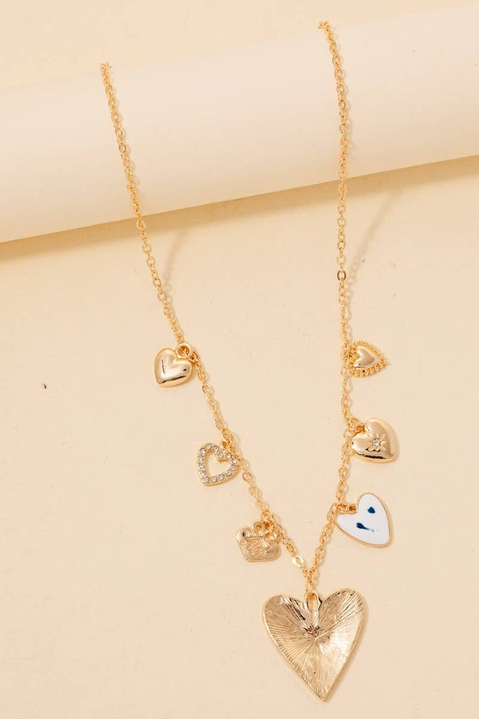 Assorted Heart Charms Chain Necklace: G - The Edit LLC