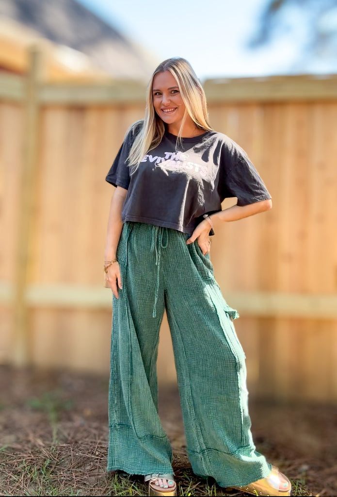 Atlantic Green - There She Goes Gauze Pants - The Edit LLC