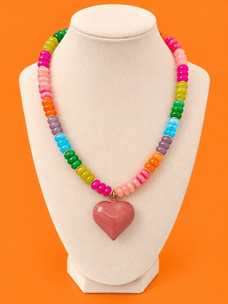 Autumn Rainbow Candy Necklace with Brown Heart - The Edit LLC