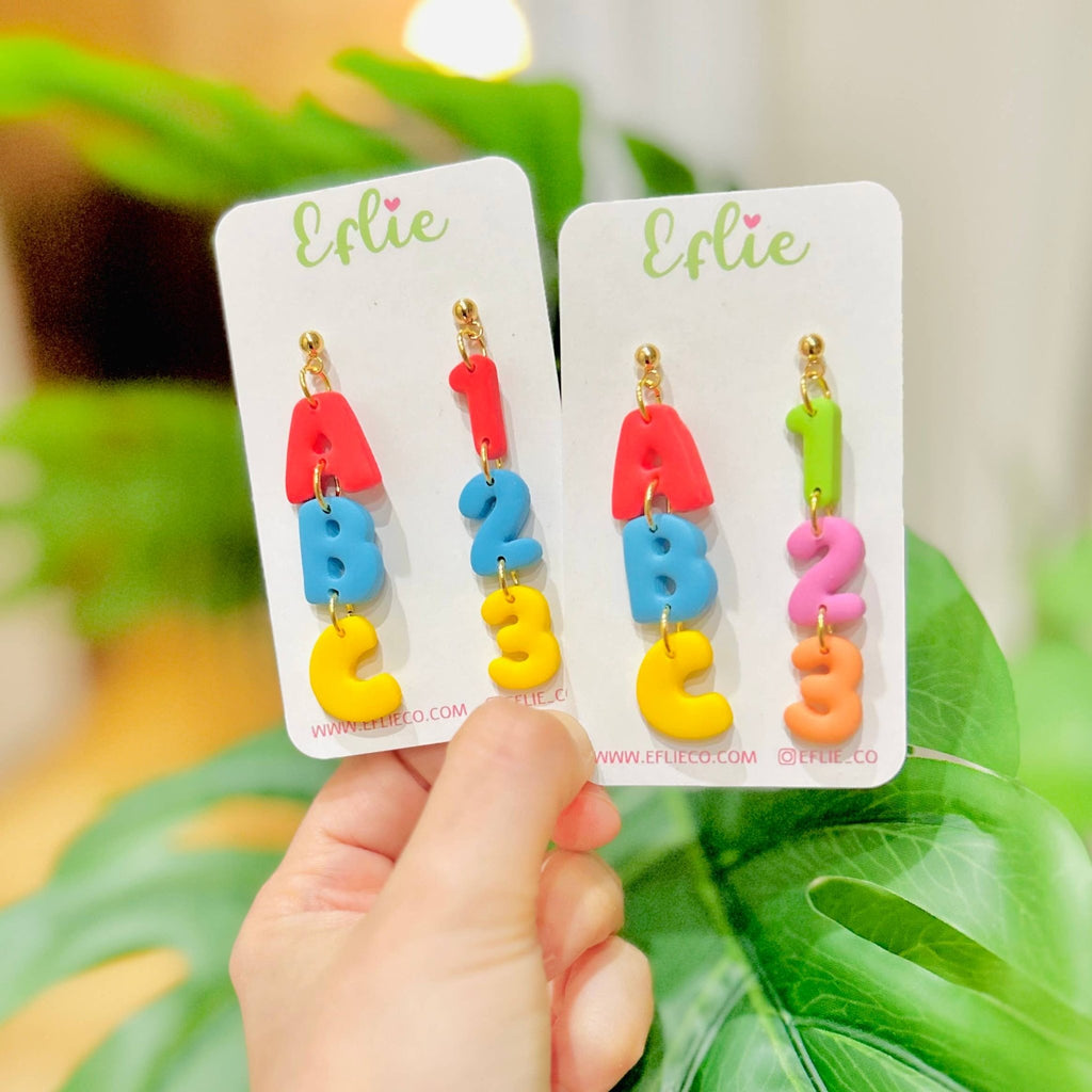 Back To School Alphabet Number Earrings | 123 Dangle Earring: Raimbow Mix / Gold Plated - The Edit LLC