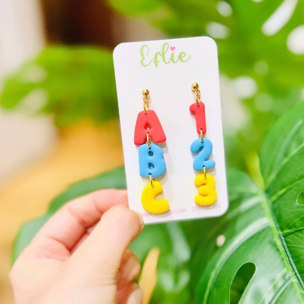 Back To School Alphabet Number Earrings | 123 Dangle Earring: Raimbow Mix / Gold Plated - The Edit LLC