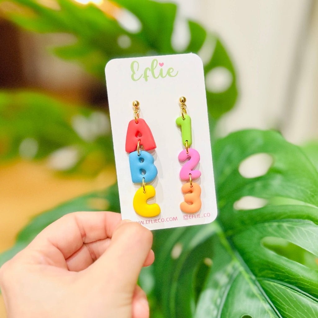 Back To School Alphabet Number Earrings | 123 Dangle Earring: Raimbow Mix / Gold Plated - The Edit LLC