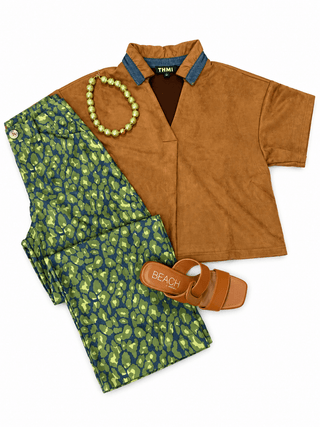 Barrel Green Leopard Jean Pants - The Edit LLC