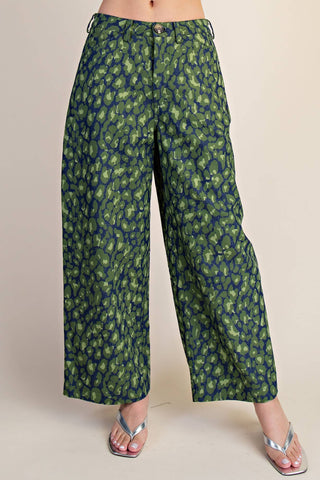 Barrel Leopard Jean Pants: Green / S - The Edit LLC