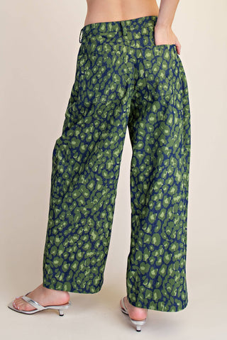 Barrel Leopard Jean Pants: Green / S - The Edit LLC