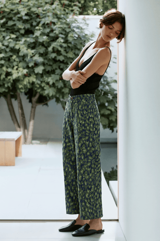Barrel Leopard Jean Pants: Green / S - The Edit LLC