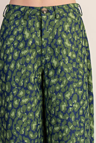 Barrel Leopard Jean Pants: Green / S - The Edit LLC