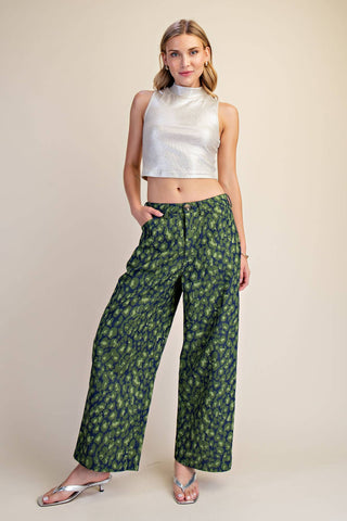 Barrel Leopard Jean Pants: Green / S - The Edit LLC