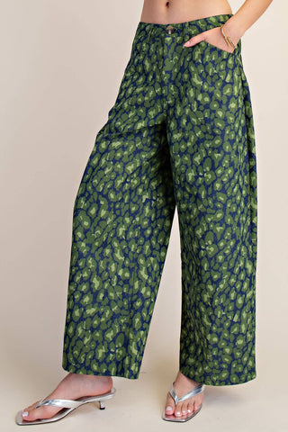 Barrel Leopard Jean Pants: Green / S - The Edit LLC