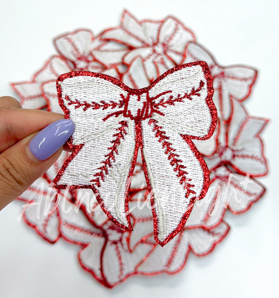 Baseball bow glitter embroidery patch iron on  - The Edit LLC