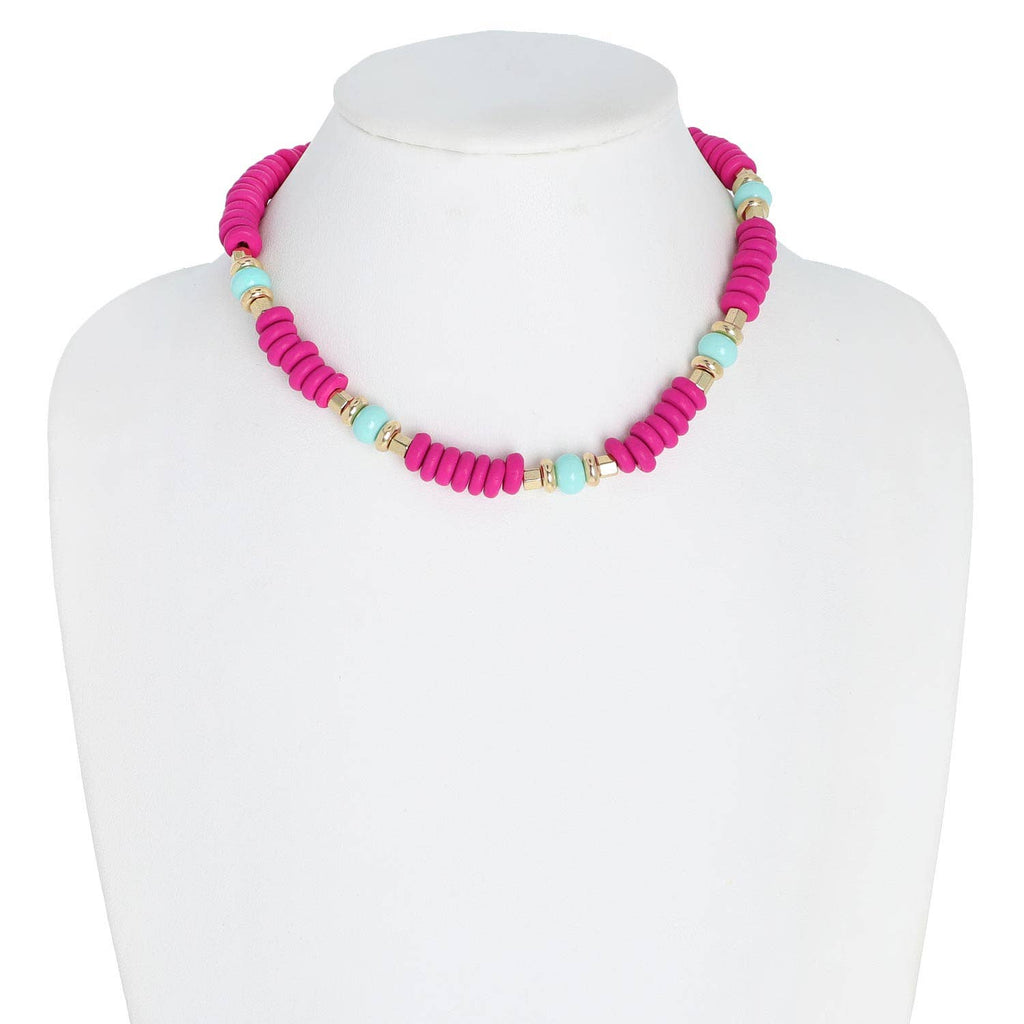 Beaded Boho 2 Tone Disc Beaded Choker Necklace - The Edit LLC