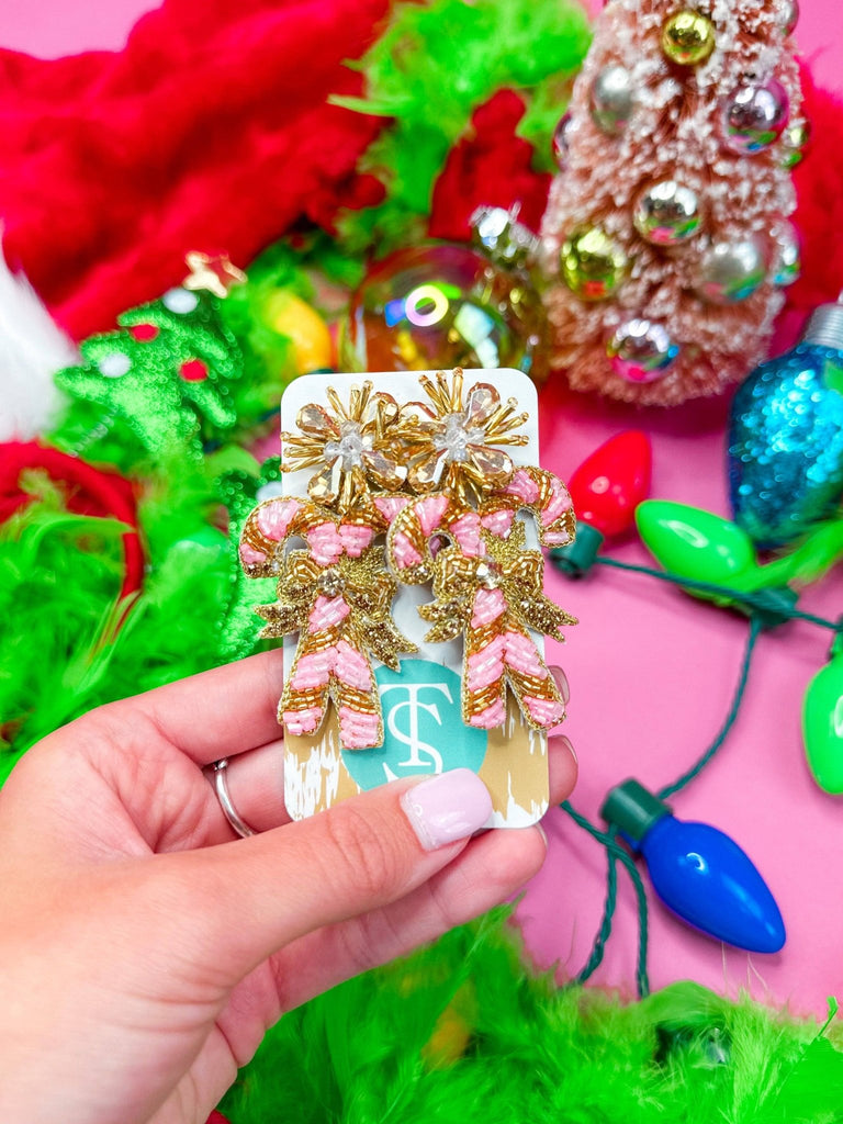 Beaded Candy Cane Drops: Pink - The Edit LLC