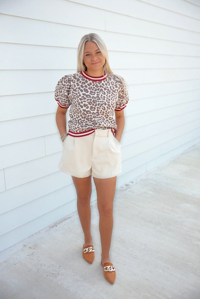 Beige Suede Elastic Shorts - The Edit LLC