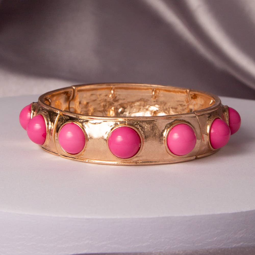 Bezel Set Faux Cabochon Stretch Bangle Bracelet: Black - The Edit LLC