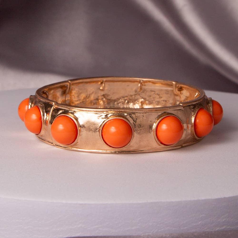 Bezel Set Faux Cabochon Stretch Bangle Bracelet: Orange - The Edit LLC