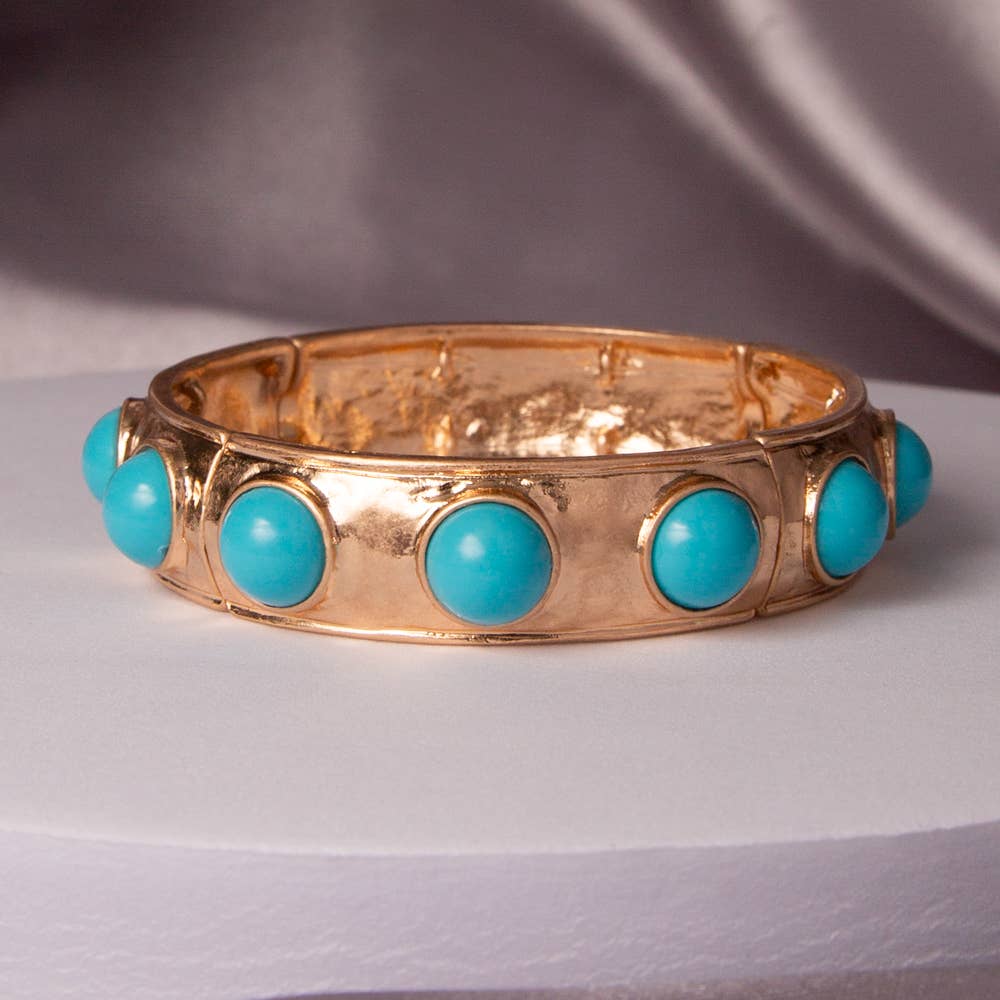 Bezel Set Faux Cabochon Stretch Bangle Bracelet: Turqousie - The Edit LLC