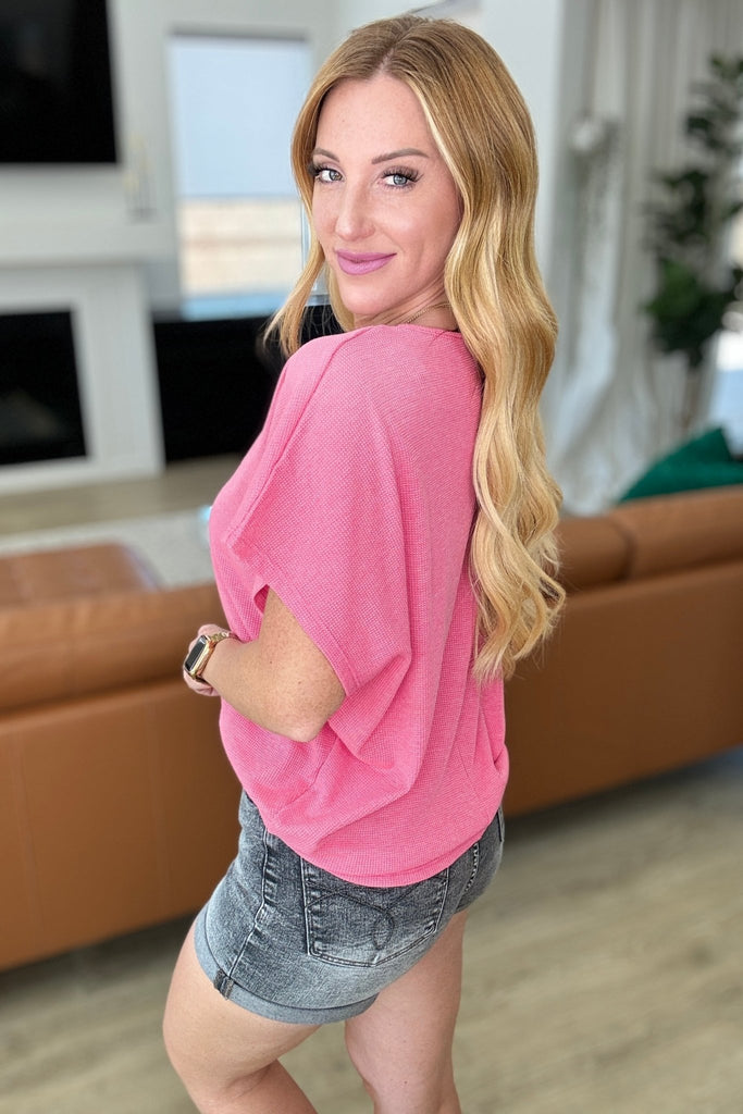 Big Sky Country Waffle Knit Top In Hot Pink - The Edit LLC