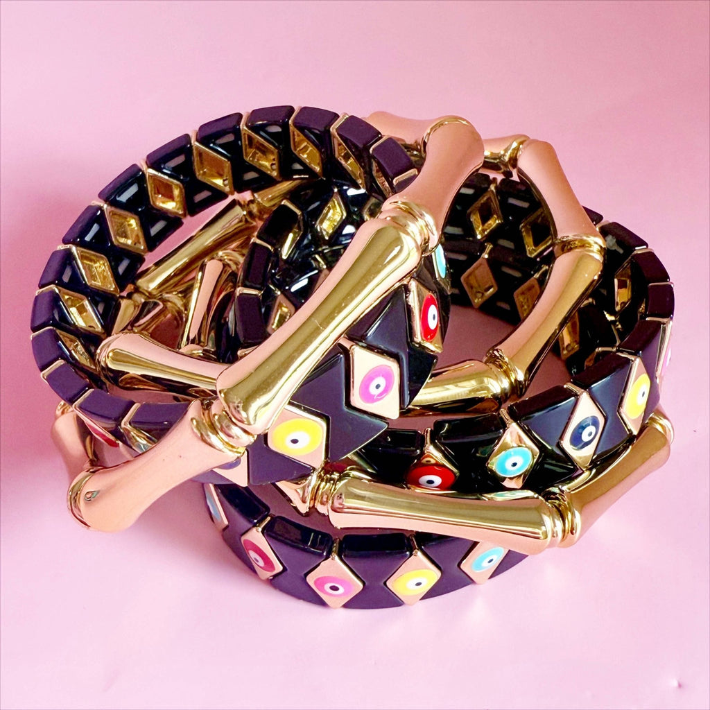Black and Gold Tile Bracelet - The Edit LLC