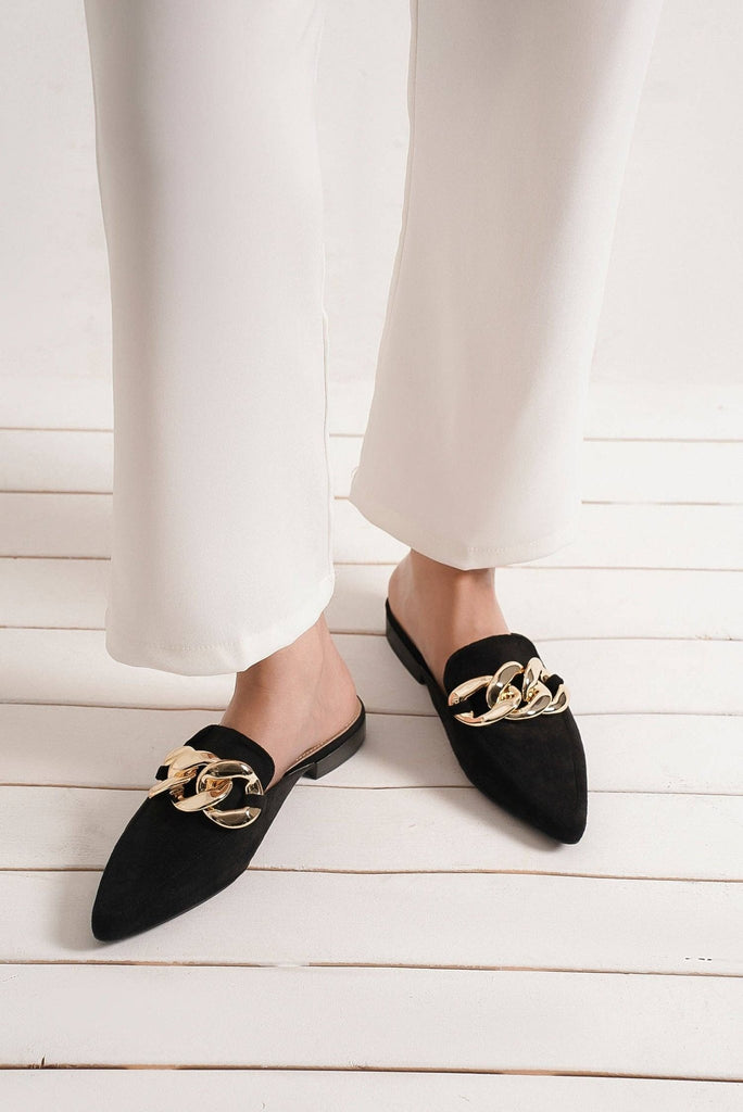 Black Chain Detail Mules - The Edit LLC