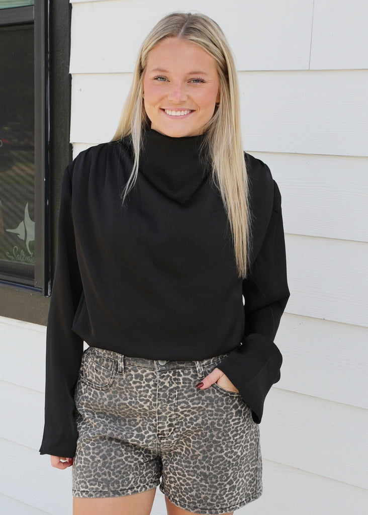 Black Cowl Neck Long Sleeve Blouse - The Edit LLC