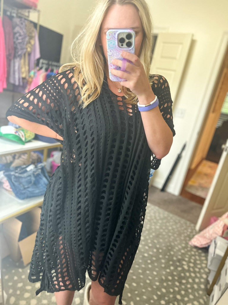 Black Crochet Swim Coverup - The Edit LLC