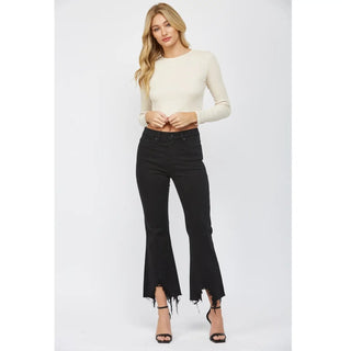 Black High Rise Crop Flare - The Edit LLC