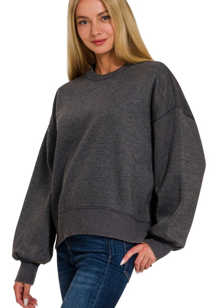 Black Oversized Fleece Pullover - The Edit LLC
