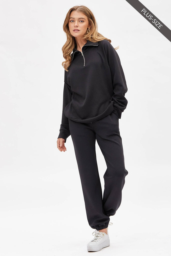 Black PLUS SIZE Quarter Zip Pullover + Jogger Modal Travel Set - The Edit LLC