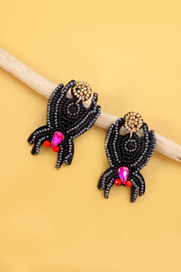 BLACK SPIDER SEED BEAD EARRINGS | 40E281: BLACK - The Edit LLC