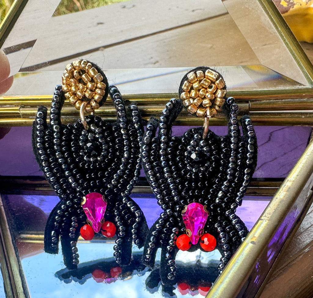 Black Spider Spooky Beaded Earrings - The Edit LLC