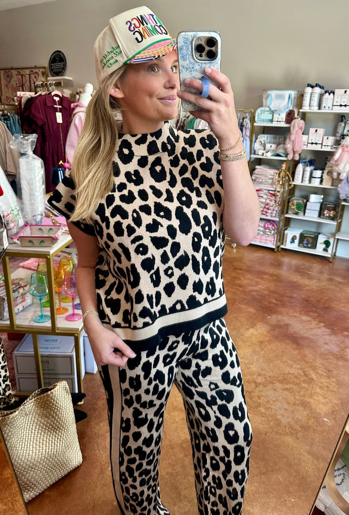 Black - The Mandy Leopard Set Top - The Edit LLC