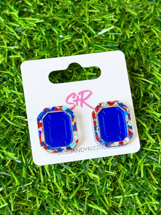 Blue and red, silver and Blue Gem Stud - The Edit LLC