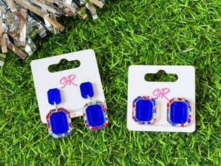 Blue and red, silver and Blue Gem Stud - The Edit LLC