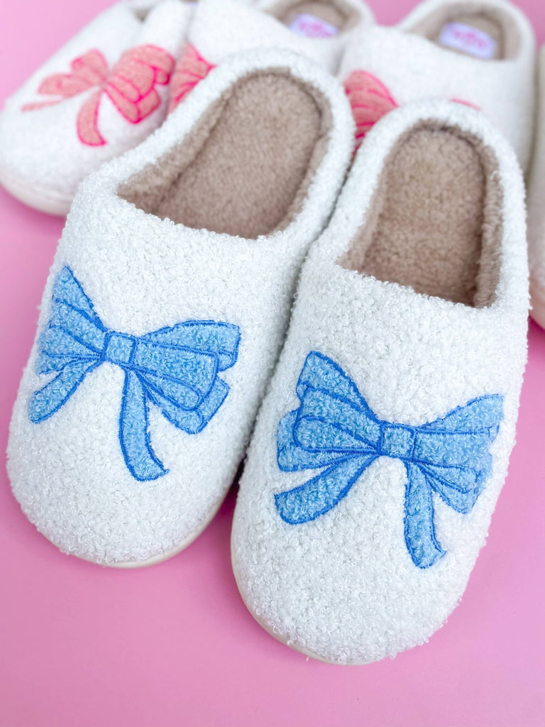 Blue Bow Slippers - The Edit LLC