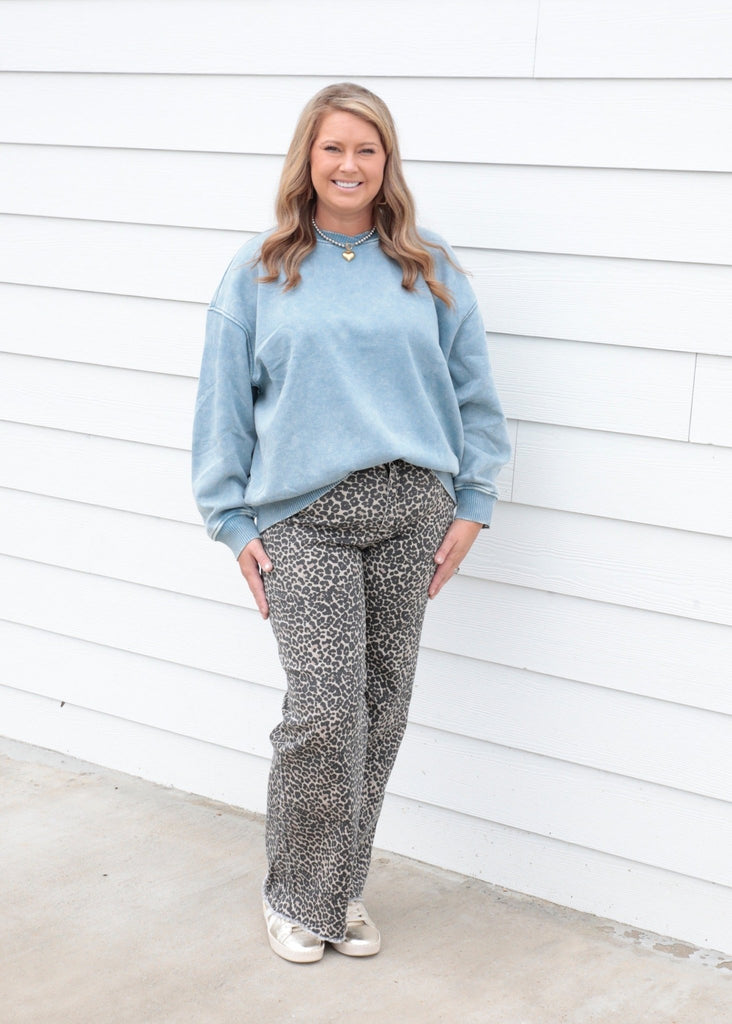Blue Grey Oversized Fleece Pullover - The Edit LLC
