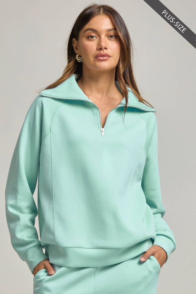 Blue PLUS SIZE Quarter Zip Pullover + Jogger Modal Travel Set - The Edit LLC