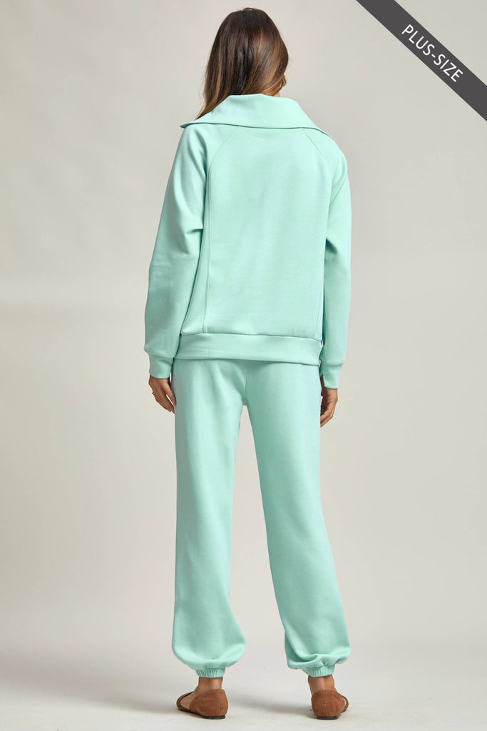 Blue PLUS SIZE Quarter Zip Pullover + Jogger Modal Travel Set - The Edit LLC