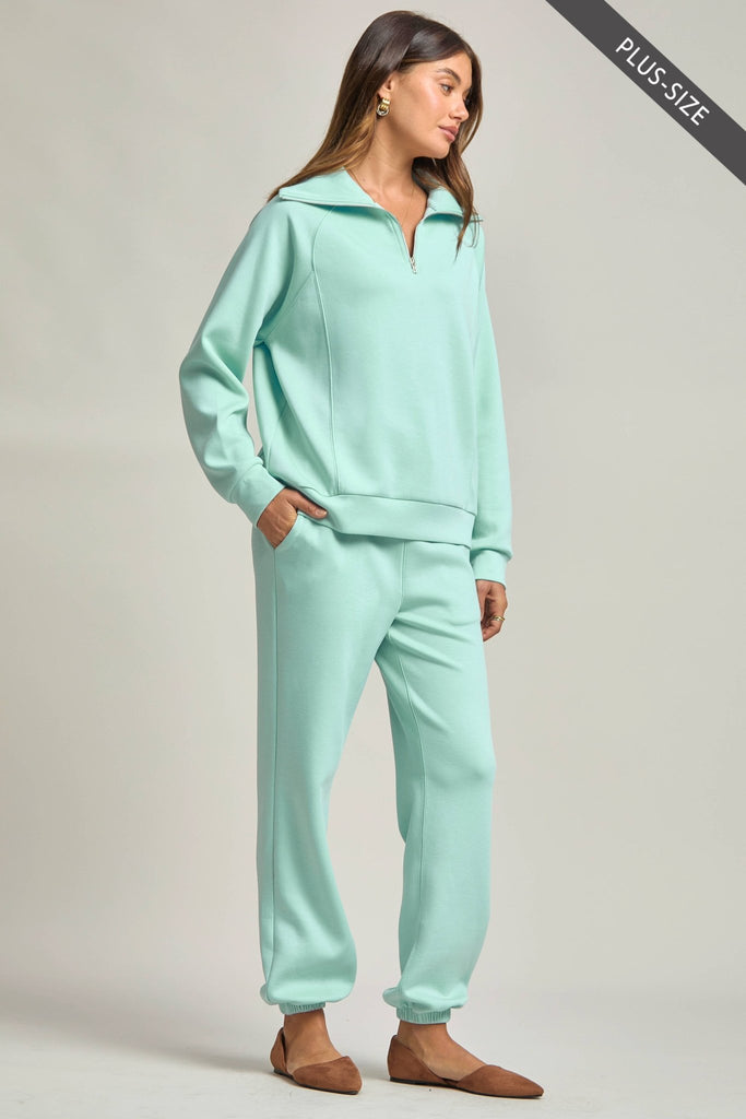 Blue PLUS SIZE Quarter Zip Pullover + Jogger Modal Travel Set - The Edit LLC