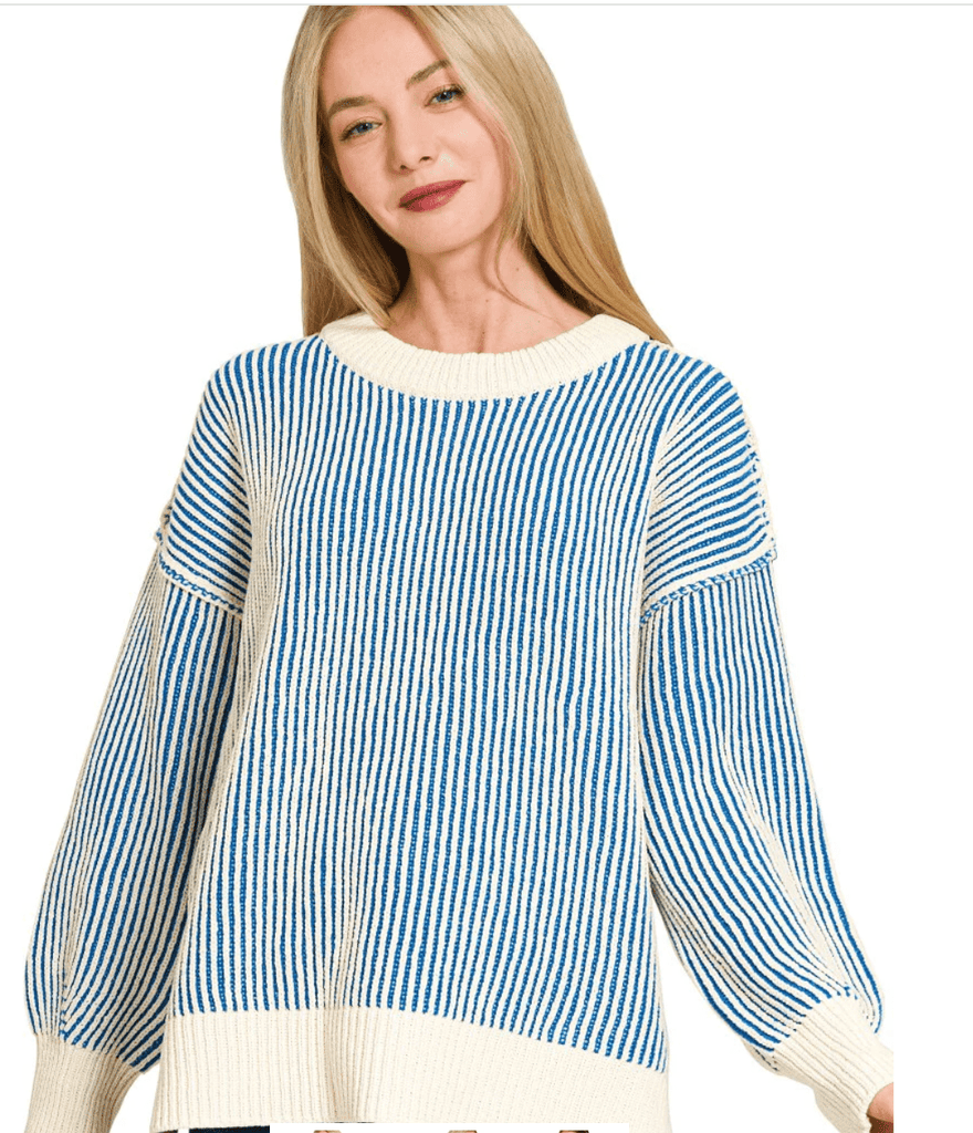 Blue/Cream Two Tone Sweater - The Edit LLC