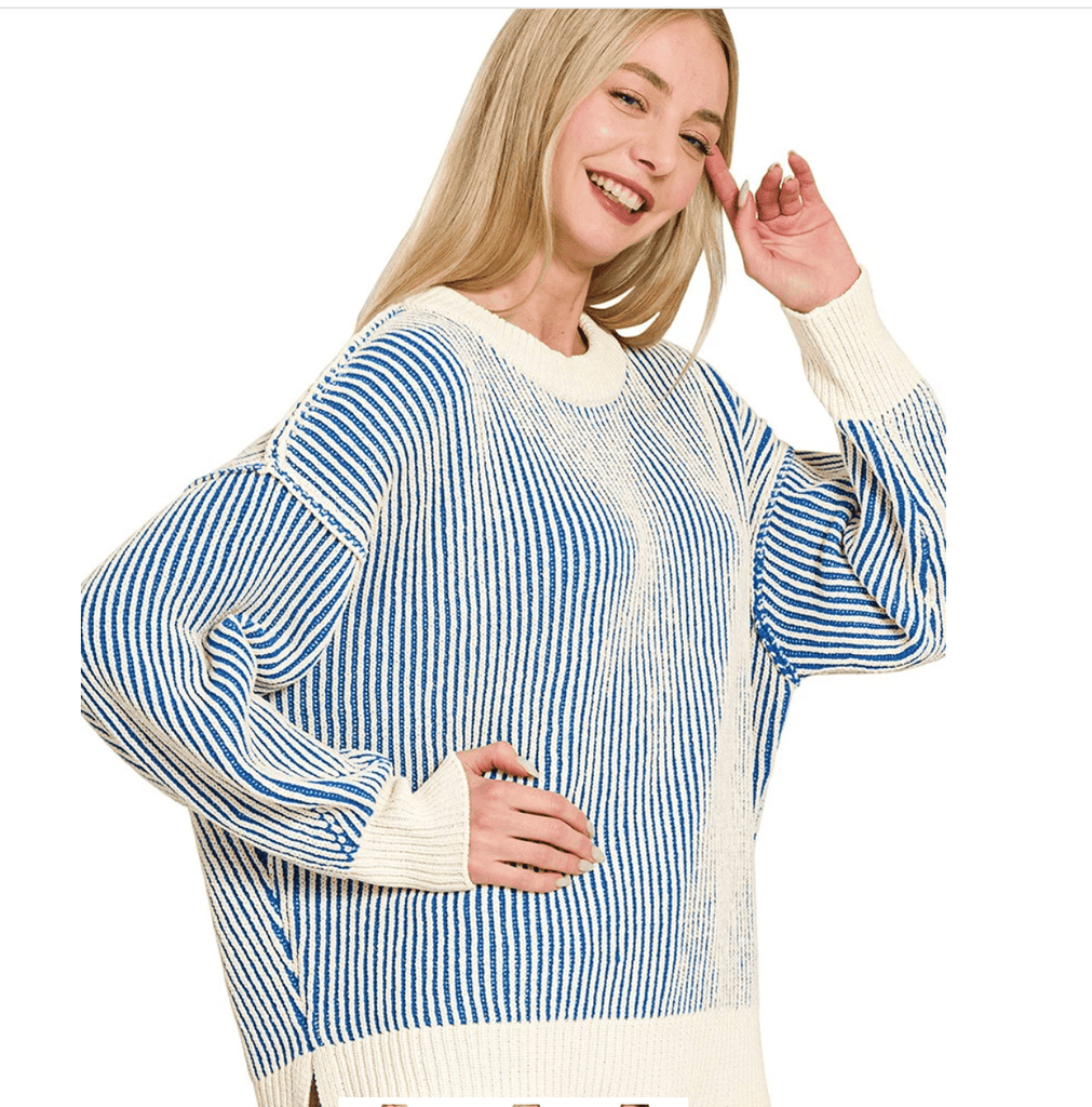 Blue/Cream Two Tone Sweater - The Edit LLC