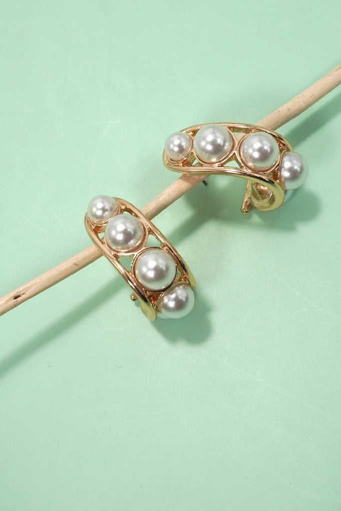 BOLD PEARL HOOP TITANIUM POST EARRINGS | 31E40466: GOLD - The Edit LLC