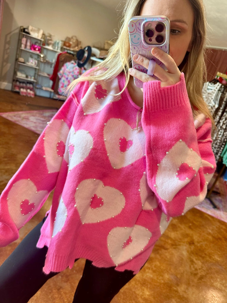 Bonbon Pearl Heart Sweater - The Edit LLC