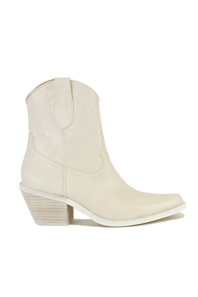 Bone Western Ankle Boots - The Edit LLC