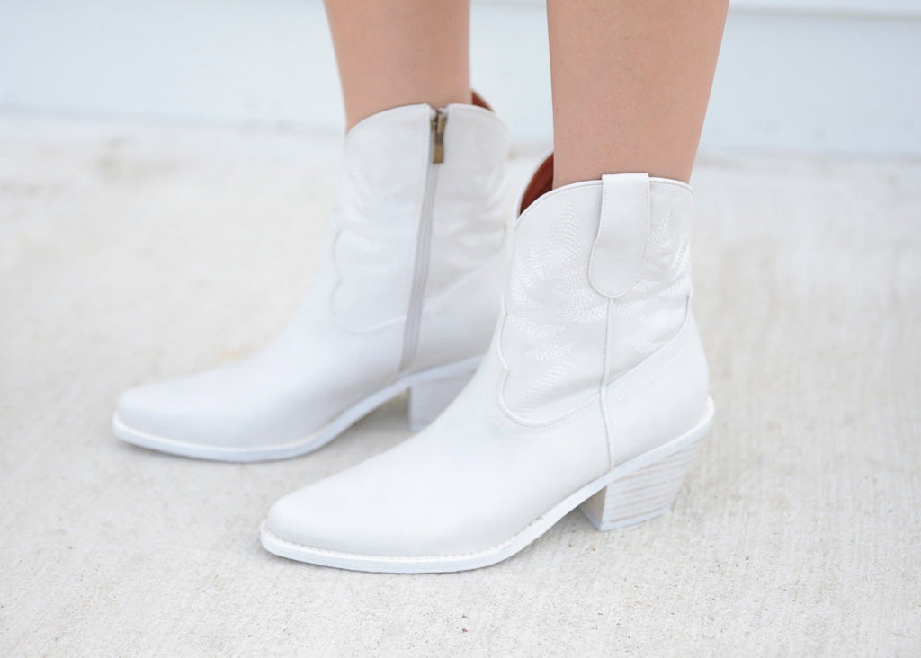 Bone Western Ankle Boots - The Edit LLC