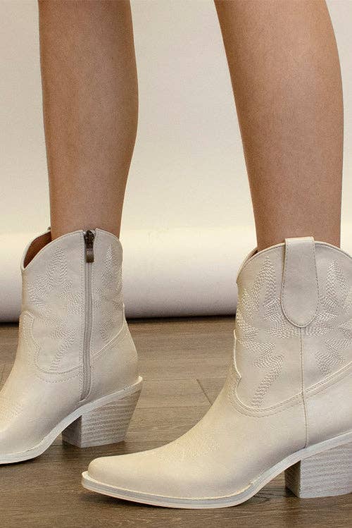 Bone Western Ankle Boots - The Edit LLC