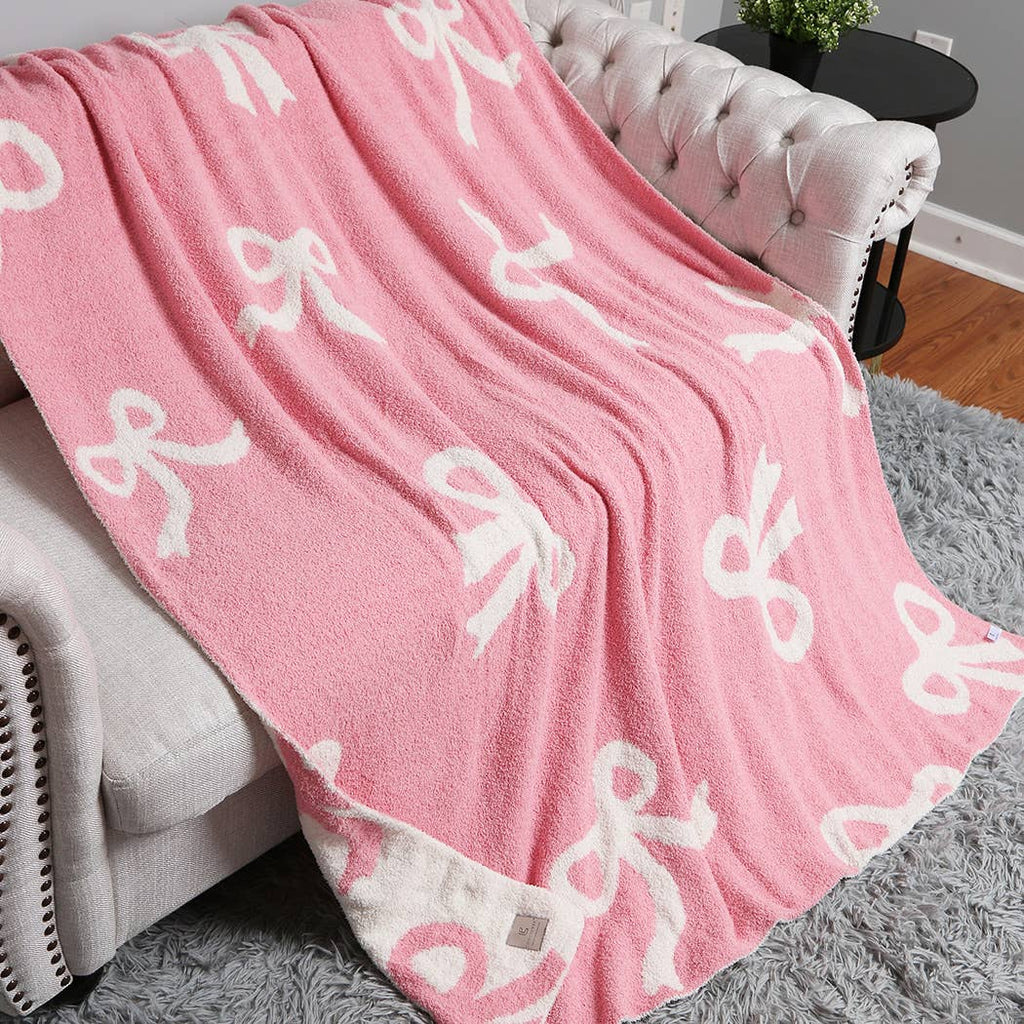 Bow Printed Cozy Soft Throw Blanket - The Edit LLC