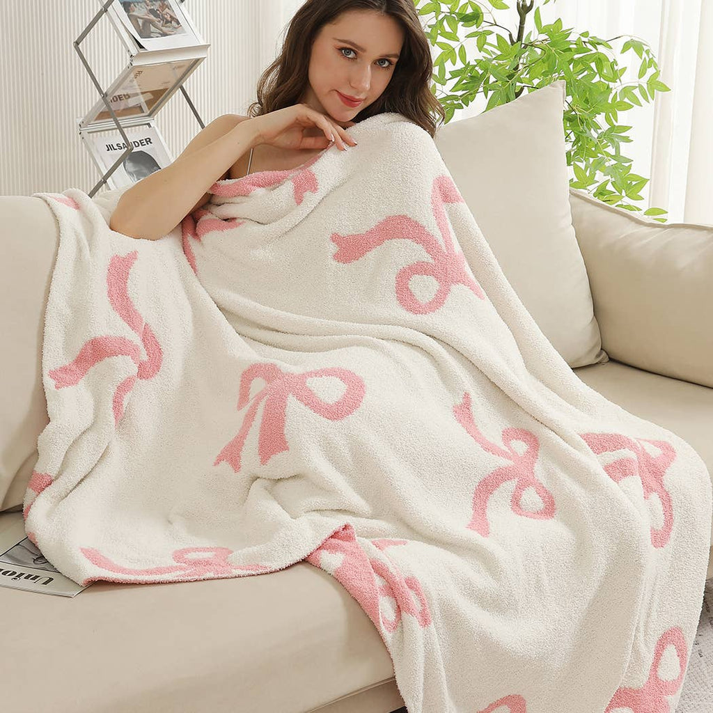 Bow Printed Cozy Soft Throw Blanket - The Edit LLC