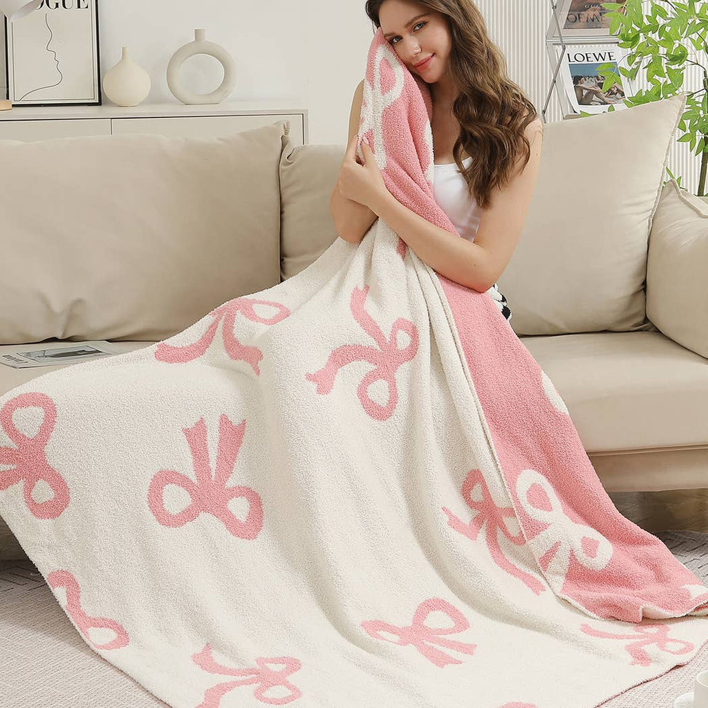 Bow Printed Cozy Soft Throw Blanket - The Edit LLC